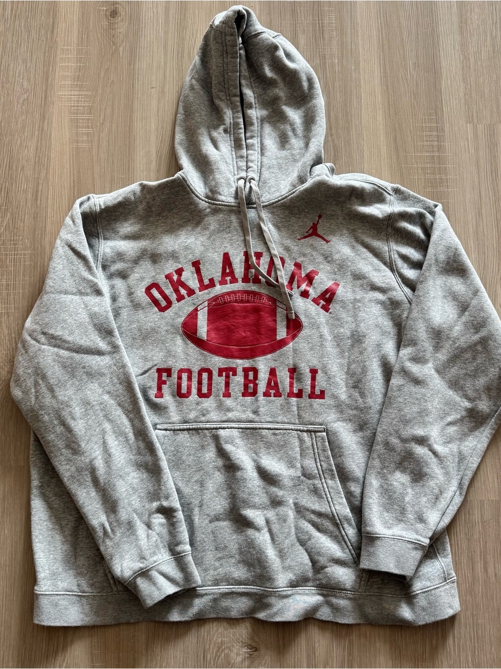Jordan Gray Hoodie with Red Oklahoma Football Logo